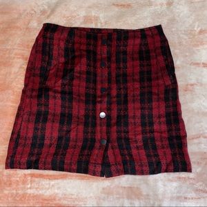 Plaid Mini Skirt with Black Buttons